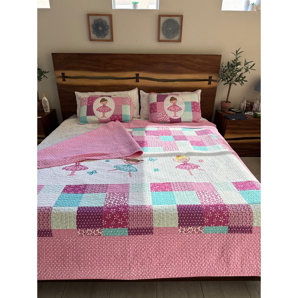 Ballerina Quilt Cozy Line Home Fashions Set Pink White Reversible Queen 3pc